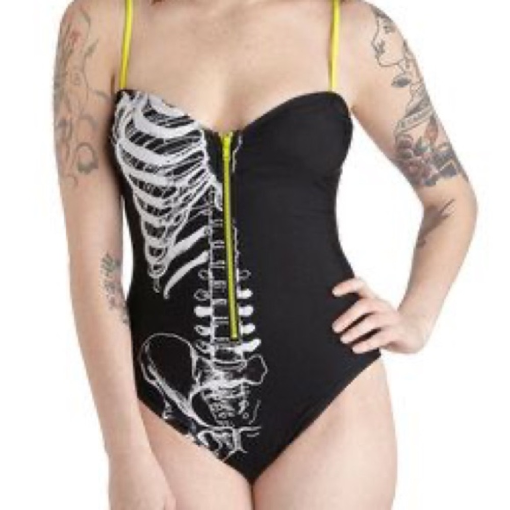 Skeleton Caged Zipper Monokini Swimsuit